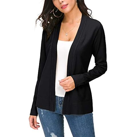 Women's Knit Cardigan Open Front Sweater Coat Long Sleeve (XL, Black) Cover