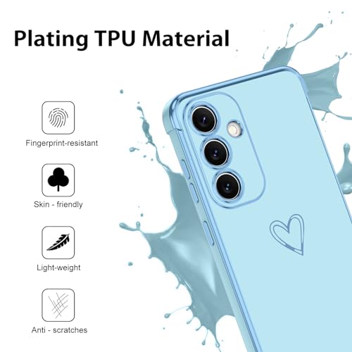 Image of GUAGUA Compatible with Samsung Galaxy S24 Plus Case 6.7 Inch Slim Soft TPU Cover with Cute Heart Pattern for Women Girls Men Luxury Electroplated Shockproof Protective Case for Samsung S24+, Blue