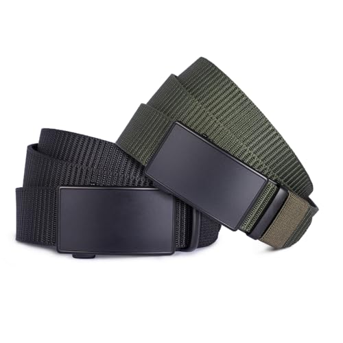 Men's Nylon Ratchet Belt, 2 Pack Casual Web Click Belt with Slide Buckle for Jeans, No Holes Adjustable Trim to Fit2