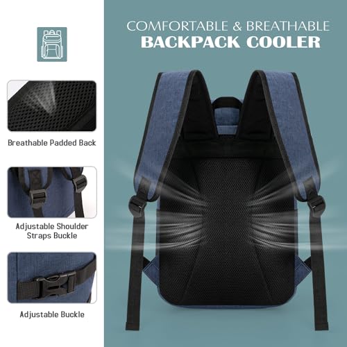 Tuwubi Cooler Backpack 35 Cans, Backpack Coolers Insulated Leak Proof for Men Women, Waterproof Soft Sided Lunch Camping Beach Travel Ice Chest Backpack Cooler Bag Blue - image 6