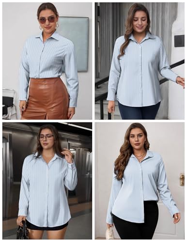 Image of IN'VOLAND Women Plus Size Button Down Shirts Long Sleeve Office Work Blouse