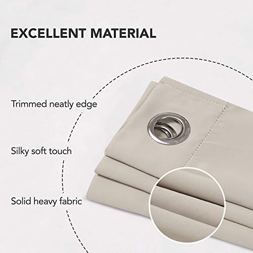Image of Deconovo Solid Thermal Insulated Grommet Blackout 5.2 Feet Long, Semi Sheer Curtains /Drapes For Bedroom And Living Room 42W X 63L Inch Light Light Beige 2 Drapes