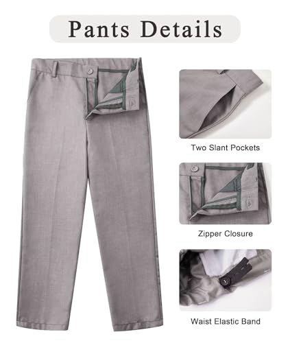 Boys Pants Solid Color Flat Front Adjust Waist Trousers3