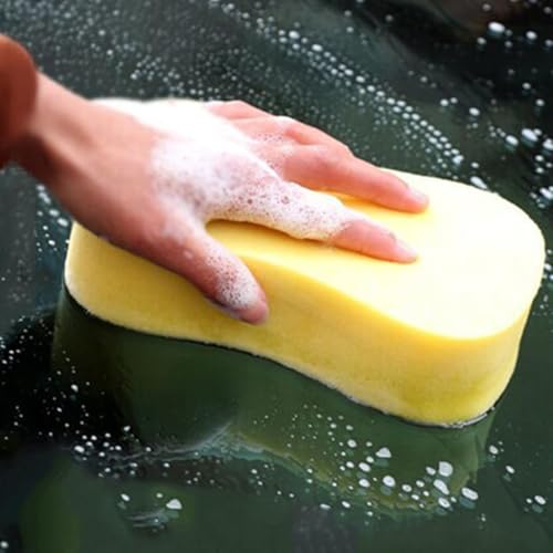 Image of Yellow High-Density Bone Shaped Car Washing Sponge - Soft Cleaning Tool for Car Care, Windows, Furniture and Floors - 21cm x 12cm x 5.5 cm