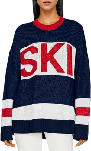 Image of Oversized Sweater for Women Fall Fashion 2024 Crewneck Long Sleeve Ski Pullover Sweaters S-2XL