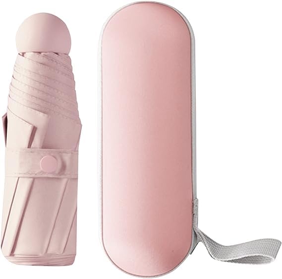 Alexvyan Pink Mini Umbrella with Case for Men & Women (Manual Open) Compact Travelling Umbrella, Polyester & UV Protection Fabric for Summer/Anti-Slip Handle- Use in Rain & Summer- 6 Frame