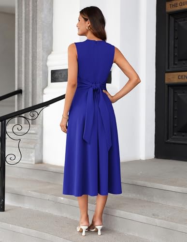 Image of GRACE KARIN Women 2026 Work Dress Sleeveless Tie Waist Elegant Party Cocktail A Line Flowy Midi Dresses with Pockets