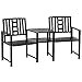 Outsunny Sedie da Giardino in Metallo Nero, Set Tavolino e Sedie da Giardino ed Esterno con Foro per Ombrellone 165x53.5x85.5cm