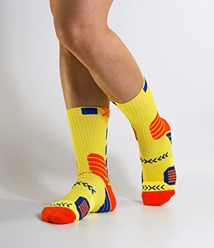Goqcn Mens Basketball Socks Elite Athletic Crew Socks For Womens Youth Boys Yellow, 6-12 #TOP4