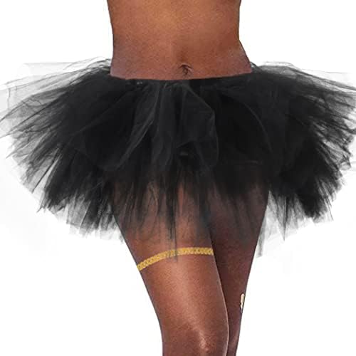 Dmaiy Women Tutu Skirt Classic Elastic Tulle Dance Skirts Layered Ballet Skirt Fluffy Adult Tutus for Christmas Costume Party (Black)