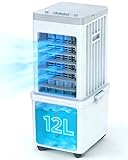 Portable Air Conditioner, 4-in-1 Evaporative Air Cooler Fan, 70W Space-Saving Design, 12L Water Tank, 3 Ice Packs, 3 Speeds, 60° Oscillation, 35dB Quiet, Pet-Friendly Cooling for Home & Office