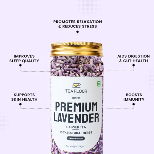 Image of TEAFLOOR 100% Dried Natural Lavender Buds Flower Tea: Aromatherapy in every cup || Reduce stress, Authentically Flavorful and Adaptable || Whole Flower Buds, Caffein Free || 35g (Pack of 4) ||