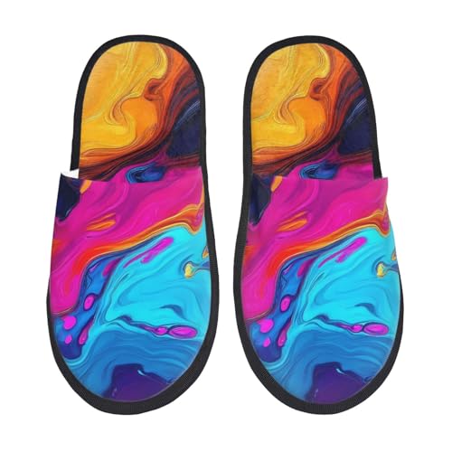 Colorful Abstract Swirls Pattern Women's Fuzzy Slippers Comfy Non Slip for Women Mom Girlfriend Indoor Outdoor2