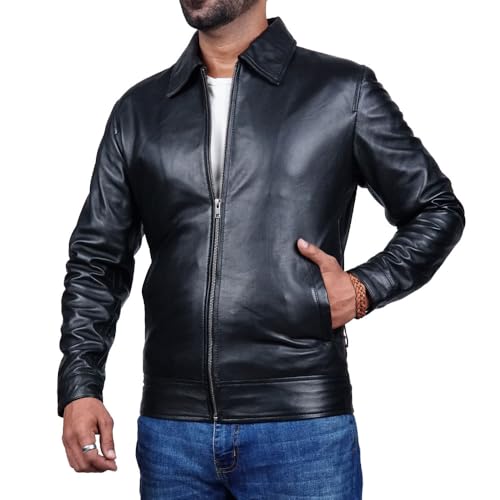 Polo Collar Premium Leather Jacket Men Old School Classic Style Everyday Wear Lambskin Mens Leather Jacket