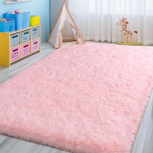 9x12 Large Area Rugs for Living Room, Soft Pink Fluffy Shag Rug for Bedroom, Non-Slip Modern Indoor Plush Shaggy Floor Carpet, Big Fuzzy Rugs for Nursery, Kids & Girls Room, Dorm, Home Decor