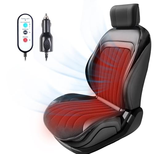 Lgnora Heated Car Front Seat Covers,Cooling Car Seat Covers,3 In 1 Winter Car Seat Covers,12V 16 Fans Cooling Car Seat Cushion,With Massage,Fashion Black cover