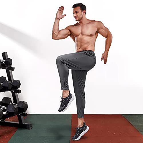 Haenpisy Mens Sweat Pants With Pockets, Elastic Waist Tapered Gym Workout Joggers Men's Athletic Pants Zip Bottom(Grey, Medium) #TOP5