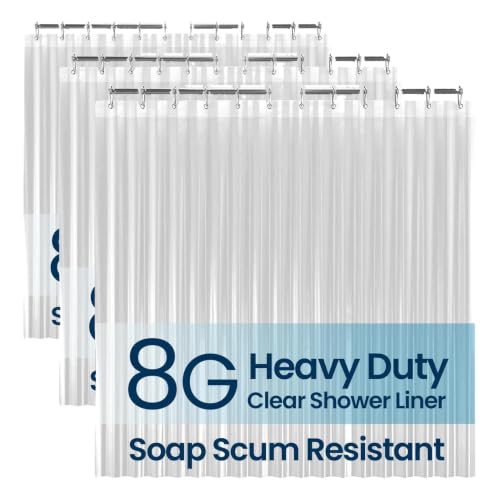 Image of LiBa Bathroom Shower Curtain Waterproof Plastic Shower Curtain Premium PEVA Non-Toxic with Rust Proof Grommets Clear 8G Bathroom Accessories 72x72 (Pack of 3)
