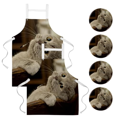 Tablier de cuisine chat coquin anti-taches pour la pâtisserie