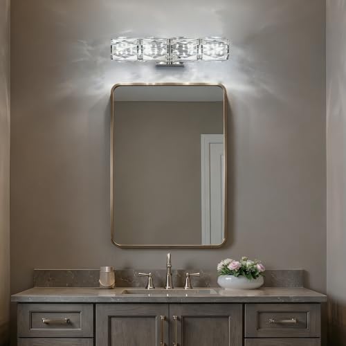 Image of Crystal Wall Sconce Dimmable LED with Remote for Bedroom Bathroom | Hardwired, 2700K-6000K Tunable, K9 Crystal, Chrome Modern Vanity Lighting for Stairway Hallway Bedside