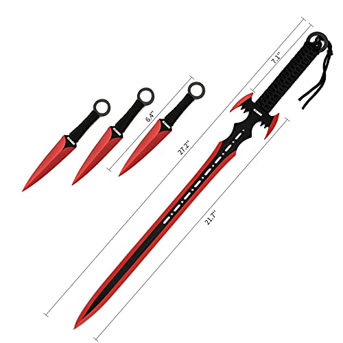 Dispatch Red Guardian Ninja Sword and Kunai Throwing Knife Set with Sheath Fixed Blade Knife - Thumbnail 5