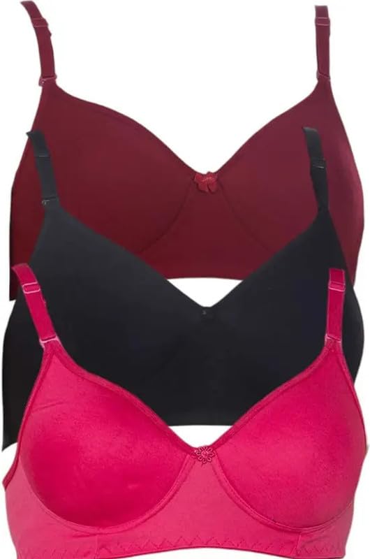 Image of Women's Cotton Blend Lightly Padded Full Coverage Wirefree T-Shirt Bra Combo Pack of 3