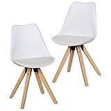 FineBuy Design Esszimmerstühle 2er Set Weiß FB5057 Skandinavische Stühle mit Holzbeinen | Retro Stuhlset Kunststoff | Küchenstühle mit Kunstleder | Lehnenstuhl Modern | Küchenstuhl Esszimmer