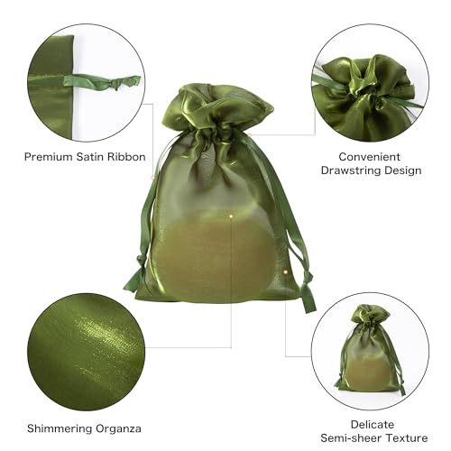 Image of QIANF 20 Pcs Moss Green Small Organza Bags 4X6 inch for Wedding Favors with Drawstring, Mini Mesh Gift Bags Jewelry Pouch for Candy Bridal Shower Party Favor Baby Shower Christmas