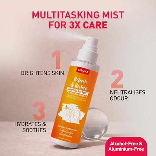 Image of Sirona Even Tone Underarm Mist - 100 ml | For Reduces Pigmentation, Odour Control & Brightens Skin | Alcohol & Aluminium Free | Dermatologically Tested