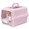 RIZZARI Pets Small Hard-Sided Dog Carrier:Portable Pet Travel Crate for Dogs & Cats – Ventilated Plastic Pet Carrier with Metal Door and Top Handle (Pink, Small)