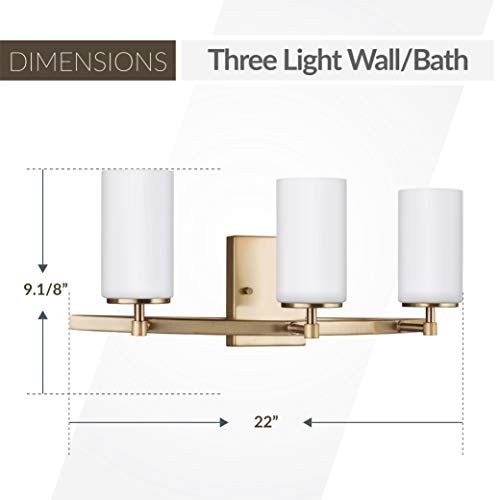 Image of Generation Lighting 4424603-848 Alturas Three - Light Wall /Bath Vanity Style Fixture, Satin Brass, 100 Total Watts, 9.125 Inch Height, 22 Inch Wide, Steel Construction