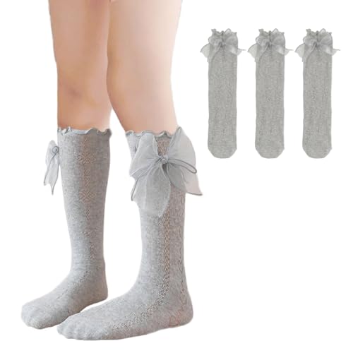 Kids Knee High Socks for Girls, Cotton Toddler Socks with Bows for School Dress Looks