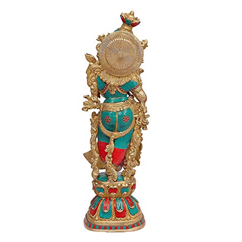 Image of AONA Brass Pair of Radha Krishna - Big Size - Brass Radha Krishna Kishan Murti Idol Statue Sculpture (29 inch) (Big Radha Krishna) (Orange), Idol