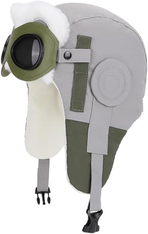 Clobeau Winter Trapper Hat and Goggles with Ear Flaps for Kids Cute Earflaps Hats Ski Caps with Bear Ears for 4-10 Years