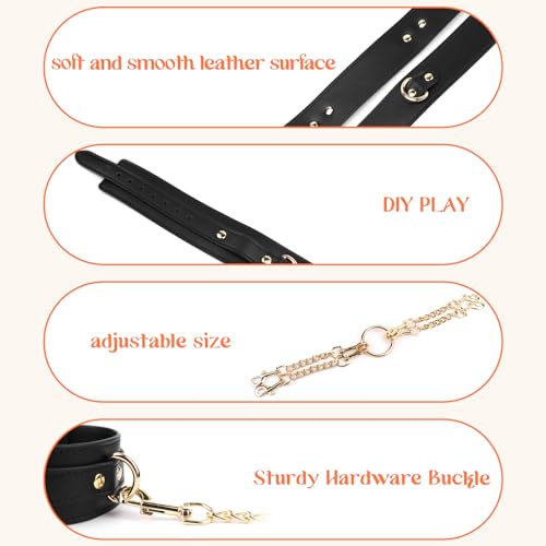 Image of Sex Bondage BDSM Restraints Kit Adult Toys with Neck Collar Ankle Handcuffs, Jornujna Bed Bondage Thigh Cuff Waist Strap Harness Restraints Sets, 8PCS Tickler Bondage Gear & Accessories for SM Games