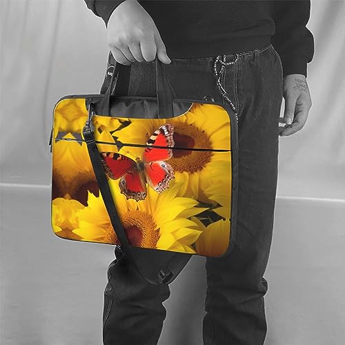 Sac pour ordinateur portable à imprimé papillons rouges et fleurs
