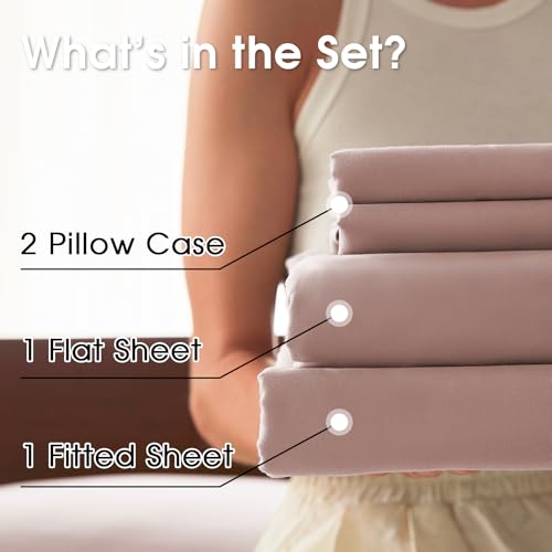 Image of Full Size 4 Piece Sheet Set - Comfy Breathable & Cooling Bed Sheets Set, Soft and Wrinkle Free, Deep Pockets, Easy & Secure Fit, Hotel Luxury Bedding - Oeko-Tex - Baby Pink
