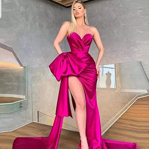 MuXiuFC Sweetheart Prom Dress 2023 Strapless Long Ball Gowns High Slit Satin Formal Evening Dresses for Women3