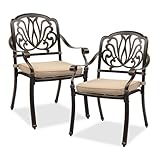 VINGLI Outdoor Dining Chairs of 2 with Cushion Aluminum Patio Chairs, Cast Aluminum Patio Furniture Aluminum Outdoor Chairs for Backyard, Poolside, Balcony Bronze (2, Elizabeth Back with Cushion)