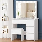 ALFORDSON Tocador con Espejo e iluminación, Juego de tocador de 90 cm con 4...