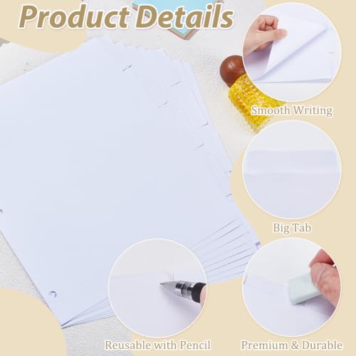 CRAFTYMELODY 40Pcs Binder Dividers for 3 Ring Binders White 1/5 Cut Tabs Letter Size Blank Write On Page Dividers with 5 Big Tabs for School Office Home Standard 3 Ring Binder File Organization - Image 3