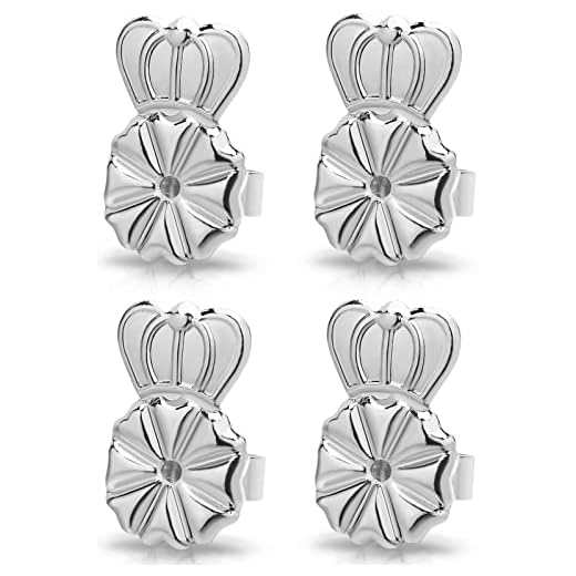 2 Pairs Earring Backs for Droopy Ears,Adjustable Crown Large Earring Backs for Heavy Earring,18K Gold Plated Hypoallergenic Earring Lifters Secure Earring Backs for Studs(WhiteGold)