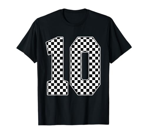 Birthday Boy 10 Race Car 10th Racing Car Bandera a cuadros Camiseta