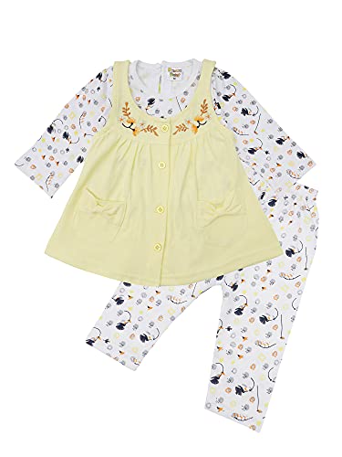 Image of NammaBaby Premium Baby Girls Full Sleeves Frock with Pant Baby Girl's Cotton Frock with Leggings, Frill Frock - Pack of 1