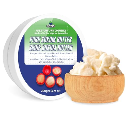 Myoc Kokum Mantequilla – Calidad cosmética | Mantequilla vegetal dura para bálsamos, barras, cremas y formulaciones de cuidado de la piel DIY | Estable, no grasa, sin aditivos – 200 g