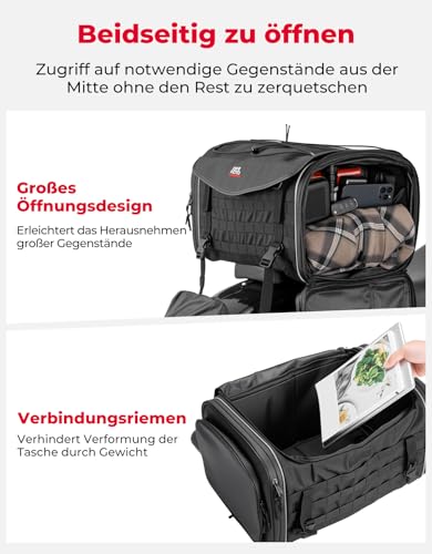 KEMIMOTO Motorrad Tasche 35-45L, wasserdichte Motorrad Hecktasche, Große Kapazität, Erweiterbare Satteltasche, Gepäckträgertasche mit Regenhülle, Einfache Montage, Schwarz