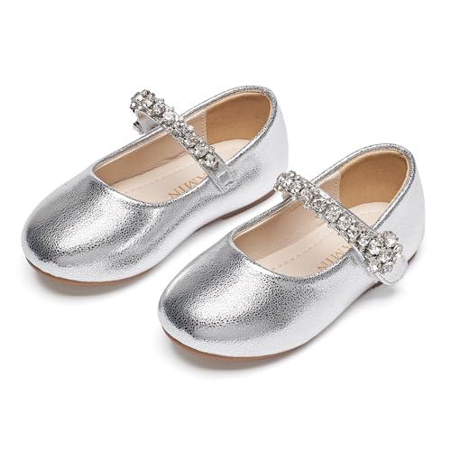 Image of PHIRAMIN Toddler Flower Girl Glitter Dress Shoes Little Girl Ballet Flats Bow Wedding Party
