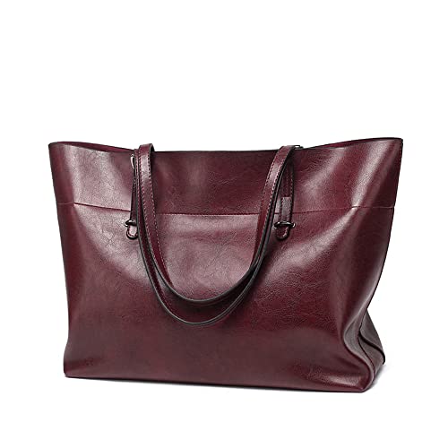 ANNI RIEL Bolsa feminina clássica de couro genuíno para mulheres, bolsa de ombro de grande capacidade, bolsa de mão com zíper, Café, Large