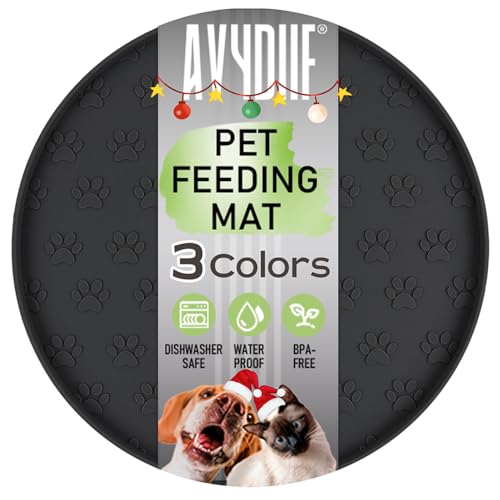 AVYDIIF Pet Feeding Mats for Food and Water, Waterproof Anti-Slip Placemats for Dog Cat Bowl, 1 Pack Silicone Pet Food Mat, Dishwasher Safe 10.9 × 10.9 (1 Pack, Black)