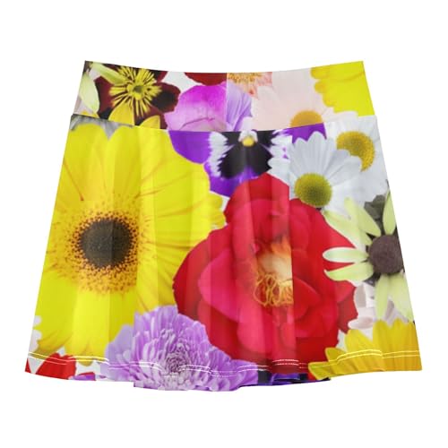 Joisal Breathable Athletic Shorts for Girls Skorts Tennis Skirts Toddler Flowy Skirt Vibrant Colorful Display Flowers 4t2